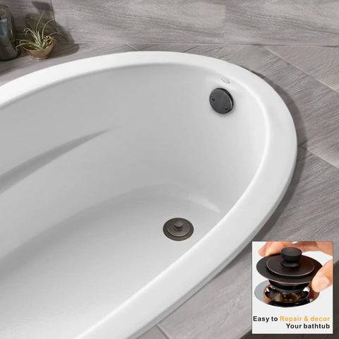 Slick Universal Bathtub Drain Stopper And Cover Fits Lift And Turn Tip Toe Drains Easy Hair Removal No Sweat Swap Oil Rubbed Bronze Tub Replacement Plate For Bathroom Fixtures Smooth Glide Operation in a modern bathtub.
