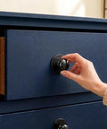 Sharp Matte Black Bifold Closet Knobs With Matching Decorative Backplates And Drawer Pulls For Kitchen Cabinets Dresser Drawers Wardrobe Doors Modern Furniture Upgrade Hella Sturdy Two Pack Solid Hardware Choice being used on navy dresser.