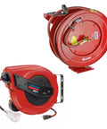Lincoln 1220B Pro Shop Utility Reel Kit With Air Water Retractable Hose Reel 50 Ft And 60 Ft Tri Tap Power Cord Reel