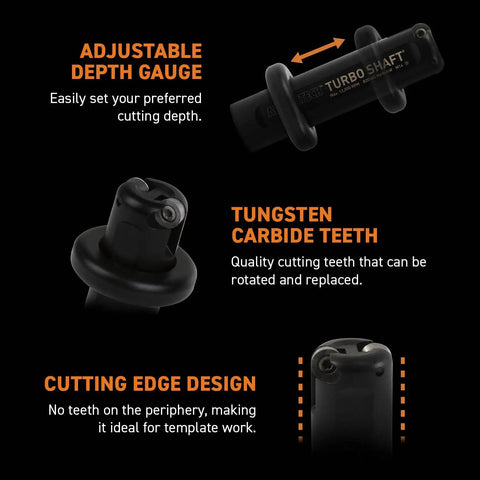Turbo Shaft Freehand Power Carving Attachment For Angle Grinder 20 Millimeter Diameter with adjustable depth gauge and carbide teeth