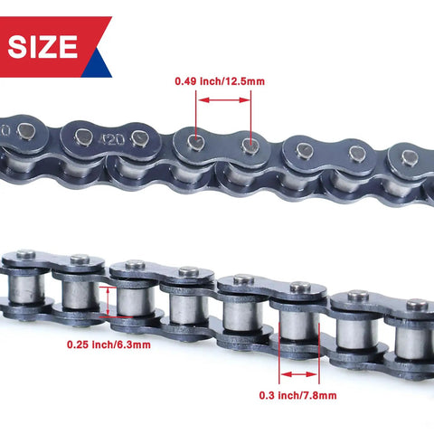 Front 420 Jackshaft Drive Chain Tensioner Breaker Kit With 42 Links For Predator 212cc 196cc Mini Bikes close-up showing dimensions