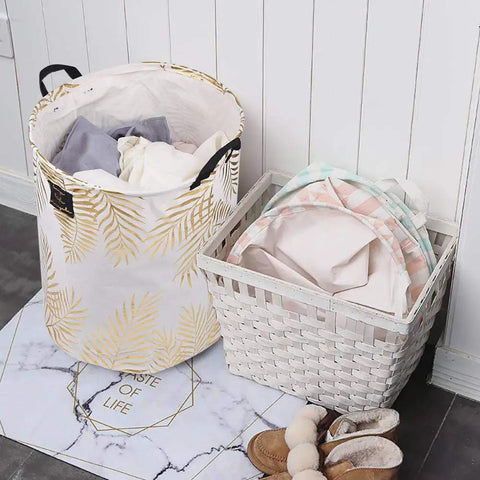 Collapsible Laundry Hamper Basket With Handles Waterproof Liner Round Cotton Linen Fabric 19.7x15.7 Inches Green No Assembly