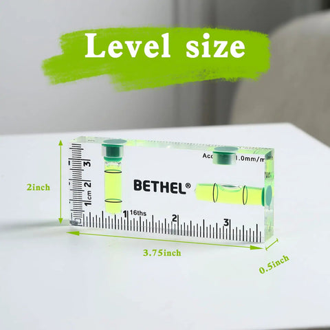Nifty Tiny Handheld Magnetic Bubble Spirit Level With Clear Acrylic Measure Stick For Sweet Quick Picture Hanging Alignment On All Your Weekend Diy And Barn Repairs, showing size and measurement details.