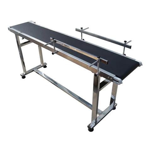 Heavy Duty 110V PVC Belt Conveyor Built Tough With Double Guardrails, 70.9 Inch Long Belt, 11.8 Inch Wide, Stainless Steel Frame