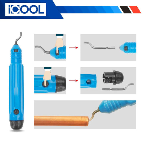 Heavy Duty Pro Grade Hydraulic Tube Expander Swaging Kit With Cutter And Deburring Tool showing tool assembly and copper pipe use.