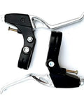 Black and silver brake levers from Front And Rear Disc Brake Kit With Aluminum Calipers For Mountain And Road Bikes, 160 Mm Rotors.