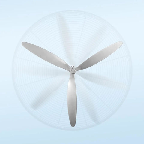 Rock Solid Industrial Floor And Wall Mounted Oscillating Fan Heavy Duty Aluminum Blades high power 3-blade design view from above.