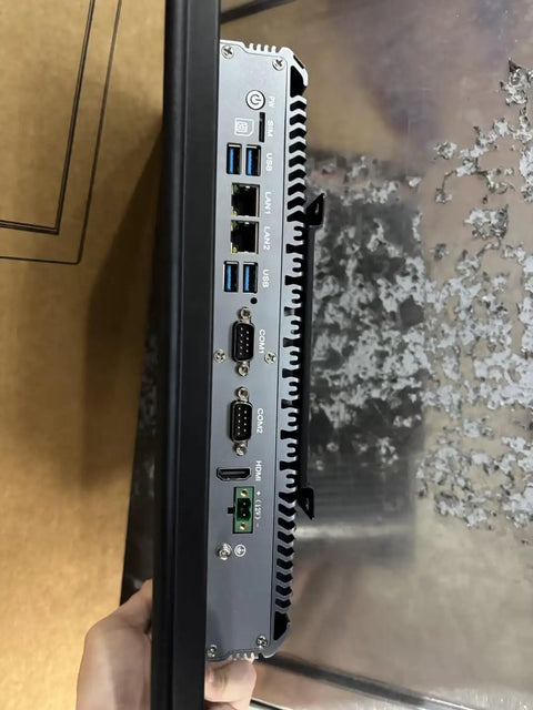 21.5 Inches Industrial Touchscreen Panel PC Running Windows 11 Pro With Intel Celeron J6412 Chipset rear I/O ports displaying HDMI and USB connections.