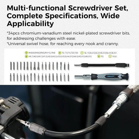 Creality 3D printer tool kit, 74-piece screwdriver set with interchangeable bits and handle for maintenance