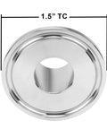 Stainless steel sanitary pipe fitting, 3/4 GHT male to 1.5 in Tri-Clamp, close-up