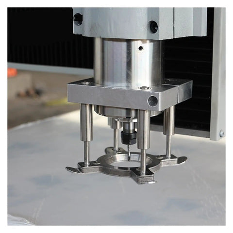 90Mm CNC Auto Pressure Plate Clamp And Automatic Platen Spindle Holder For Engraving Machine showing stainless steel clamp in use.