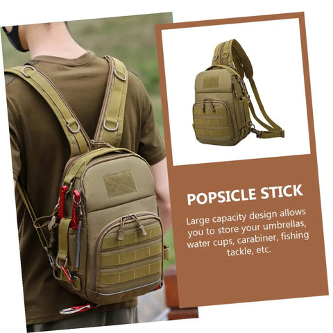 High Capacity Outdoor Camping Backpack With Wolf Camouflage For Hiking And Fishing Tackle Storage Durable Outdoor Gear Organizer For Men Big Travel Pack Multi Pocket Backpack Water Bottle Holder Versatile Backcountry Daypack in brown being worn outdoors.
