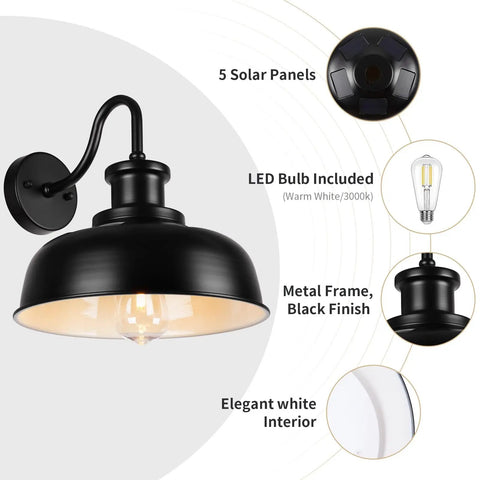 Solar Barn Light For Outdoor Use Dusk To Dawn Outdoor Wall Sconce With Solar Power No Wiring Hassle Rustic Industrial Exterior