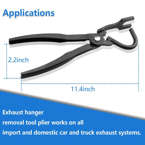 Mejiao exhaust hanger removal tool with pliers, black, 11.4-inch length for removing exhaust rubber hangers.