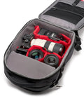 Pro Light Backloader S Professional Camera Backpack with top and rear access, open with camera gear visible inside, M-Guard protection.