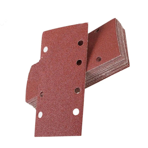 Premium Grit Aluminum Sanding Discs With Eight Holes For Grinding Wood Metal And Aluminum, stack of sanding sheets, 185x93mm size.