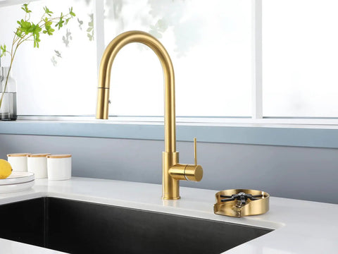 Brushed Gold Metal Glass Rinser for Kitchen and Bar Sinks, Heavy Duty T304 Stainless Steel and Brass Construction, 7 Water Spray Power Flush