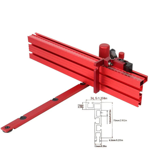 No Sweat Precision Miter Gauge And 400mm Aluminum Fence For Table Saw And Router Tables With Track Stops and Adjustable Angle Ruler angled view with measurement.