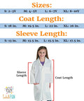 Kids Lab Coat Dress Up Set That Sparks Real Science Play For Ages 3 And Up With Realistic Doctor Look size chart and model