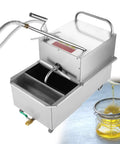 Commercial Mobile Fryer Oil Filter Cart With 65 Liter Tank And 550 Watt Motor Built For Fast Food Kitchens and seamless grease cleanup.