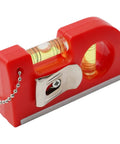 Portable spirit Level with Hook for Horizontal Vertical Plane Check, red plastic body, durable, compact design with vials.