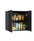 Slick Fluted Black Bathroom Wall Cabinet With Two Doors, Space Saving Wall Mount Shelf open with stored items inside