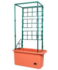 Tomato Garden Planting Grow System With A 10 Gallon Planter And A 4 Foot Trellis Tower On Wheels