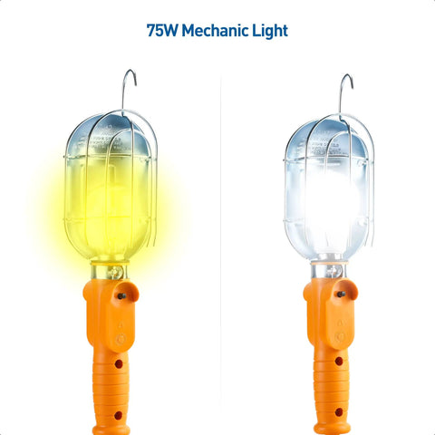 ETL Listed LED Drop Light With 25 Foot Extension Cord, Built-In Outlet, Magnetic Base And Handle In Bright Orange