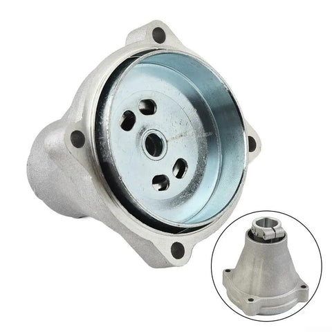 26mm 4 Spline Clutch Drum Carrier Mount Replacement For String Trimmer Brush Cutter And Lawn Mower That Powers Your Yard Work And Home Lawn Care With Durable Housing And Wide Compatibility. silver metal clutch drum carrier mount, front view