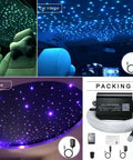 16W Sound Activated Starlight Headliner Kit installed in car and home, featuring fiber optic star ceiling effect.