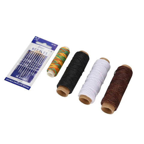 Leather Craft Tools Kit 42Piece Set With Stitching Groover Punches Awl Hammers Needles Waxed Thread Rivets Snap Fasteners Chisels Cutting Knife And Ruler For DIY Sewing Projects And Pro Leatherworking needles and waxed thread spools