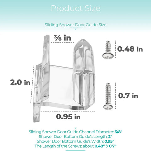 Clear Acrylic Sliding Shower Door Bottom Guide Roller Track For 3/8 Inch Glass With Screws dimensions and size details.