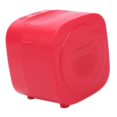 AI Sticker Printer With Voice Activated Label Maker And Thermal Printing Tech For Scrapbooking Perfect For Kids Adults With 2.4 Inch Display Rechargeable Battery For Family Game Nights, side view of red device.