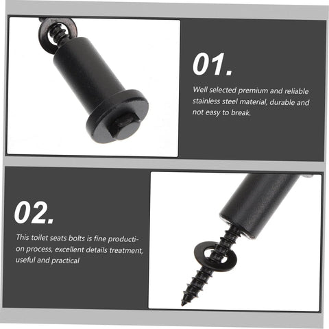 Two close-up views of stainless steel bolts for toilet seats, emphasizing durability and practical use.