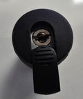 Close-up of the tubular key lock of Five Eighth Inch Threaded Hitch Pin For Two Inch Receiver Racks With High Security.