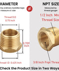 One Half Inch NPT Male To Three Eighth Inch NPT Female Beefy Brass Hex Bushing Reducer dimensions guide image