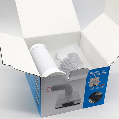 Slick 60W Desktop Dust Collector With Retractable Straw And Bright LED Light For Wood Carving Metal Sanding And Workbench Cleanup Compact Portable Shop Vacuum Extractor in packaging.