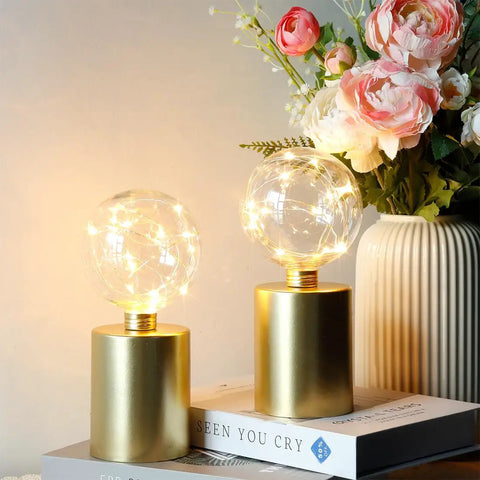 Battery Operated LED Lantern With Metal Cage 8 Inch 10 Inch Round Lamp USB Powered 6 Hour Timer, glowing light on table