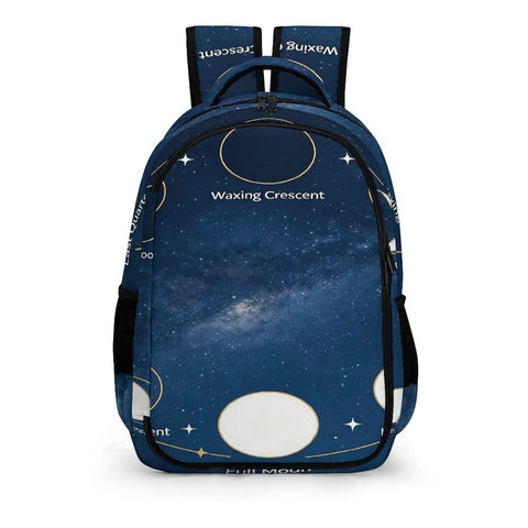 Moon Phase Diagram Printed Backpack Unisex Large Capacity Dope Everyday Carry Bag Made From Durable Polyester Breathable Fabric With Smooth Zipper