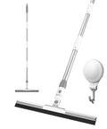 Heavy Duty Floor Squeegee With Flexible Silicone Blade And Long Aluminum Handle For Streak Free Bathrooms Showers Tiles Driveways And Glass That Makes Mopping Obsolete Now, showcasing the telescoping pole and squeegee.