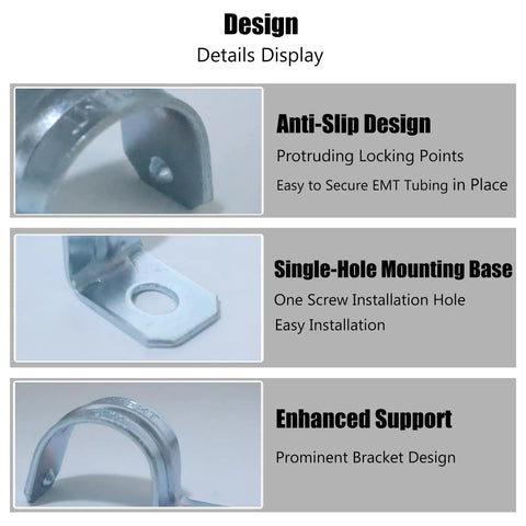 Rock Solid Heavy Duty Three Quarter Inch Emt Conduit Clamps Zinc Plated One Hole Snap On Pipe Supports No Fuss Indoor Outdoor Electrical Metallic Tubing Fasteners 20 Count close-up design details