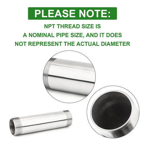 Stainless Steel 1-1/4 Inch NPT Male To 1-1/4 Inch NPT Male Nipple Pipe 8 Inch Length 304 Stainless Corrosion Resistant Pipe