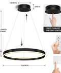 Slick Modern LED Chandelier With Remote Control, 60W Black Ring Ceiling Light, cable length adjustment, dimming remote