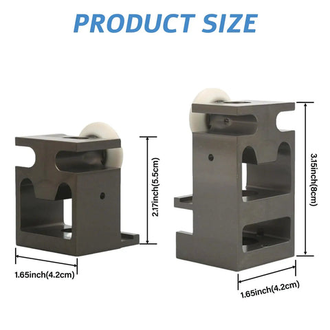 Standard Bearing Block Kit with Roller for RV In Wall Slide Outs Upper and Lower Blocks dimensions shown