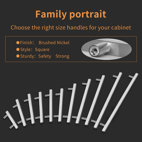 10 Pack Brushed Nickel Cabinet Pulls 3 Inch Hole Centers, 6 Inch Total Length, 1.34 Inch Height Stainless Steel Handles display