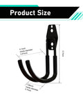 Badass Heavy Duty Steel Wall Mount For EV Charger And Cable Organizer With Secure Anti Slip Mount solid black hook showing dimensions.
