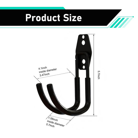 Badass Heavy Duty Steel Wall Mount For EV Charger And Cable Organizer With Secure Anti Slip Mount solid black hook showing dimensions.
