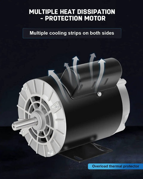 1HP Air Compressor Electric Motor, 5/8 Inch Keyed Shaft, 56 Frame, Single Phase 115/230V, 3450 RPM, CCW Rotation with cooling strips