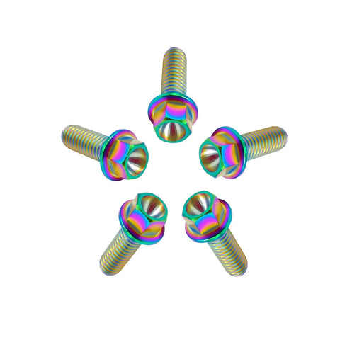 RISON rainbow titanium flanged hex head bolts, M6x1.0x16mm, 6AL4V aerospace-grade Ti, pack of 5