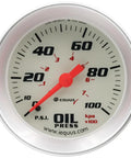 Equus 8244 2-inch white mechanical oil pressure gauge with aluminum bezel, front view